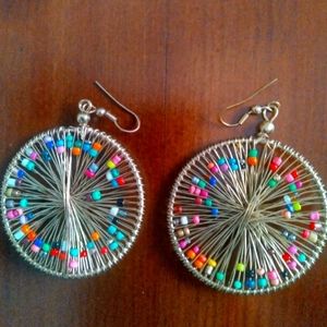 New Artisan Beaded Gold Tone Earrings